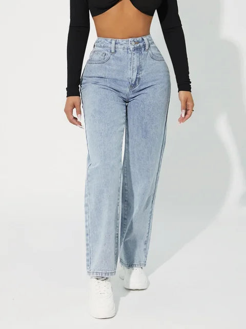 Katalena | Hög-Midja Rak-Ben Jeans För Kvinnor