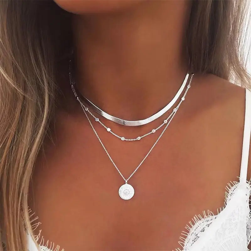 Skiktad Silver Halsband för Kvinnor