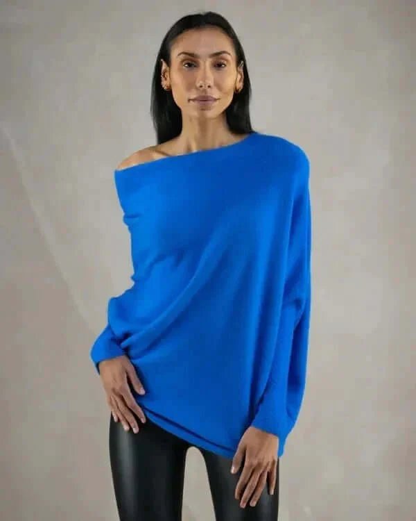 Dam Asymmetrisk Draperad Stickad Tröja | Mjuk Och Varm