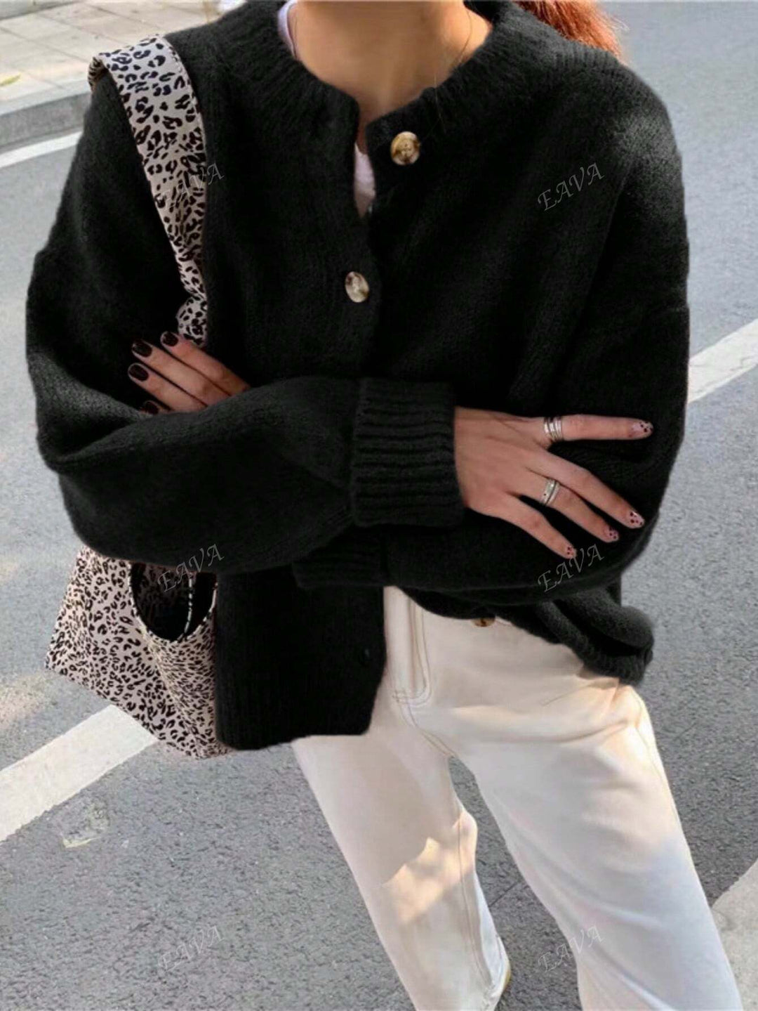 Mysig Knappfront Sticka Tröja | Kashmir Stil