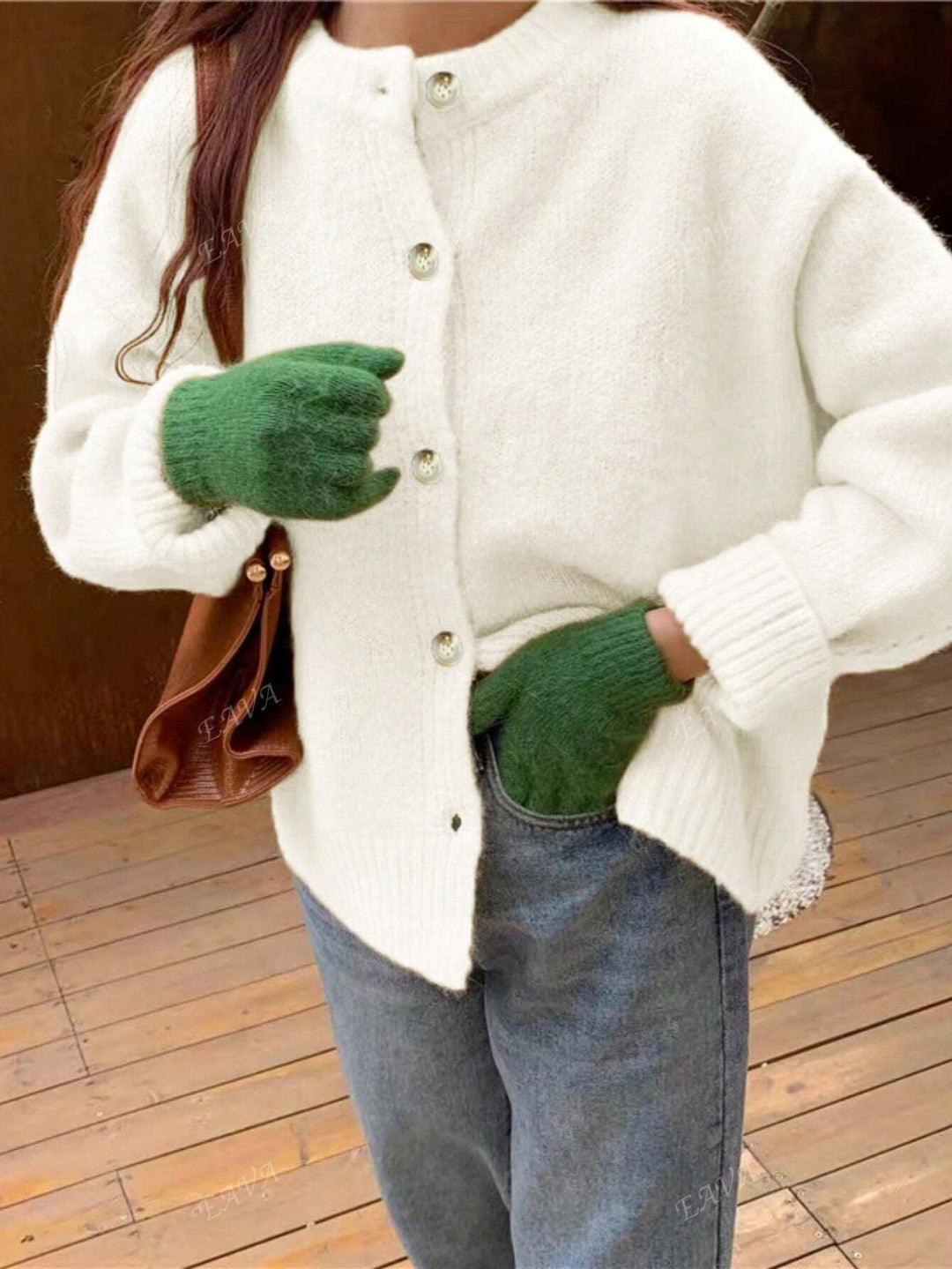 Mysig Knappfront Sticka Tröja | Kashmir Stil