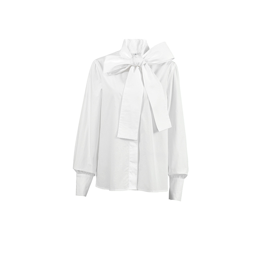 Dam Vit Blus | Eleganta Båge Knyt Hals och Tidlös Stil
