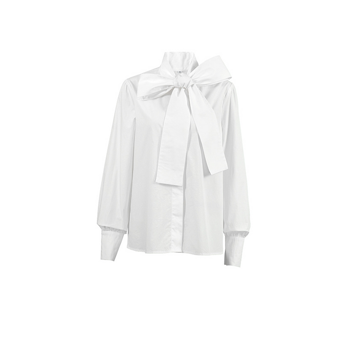 Dam Vit Blus | Eleganta Båge Knyt Hals och Tidlös Stil