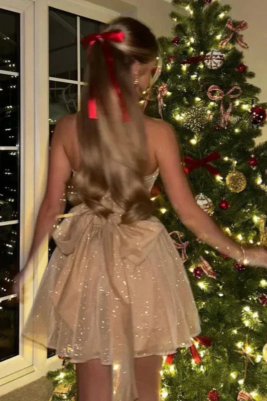 Dam Svart Axelbandslös Glittrig Festklänning