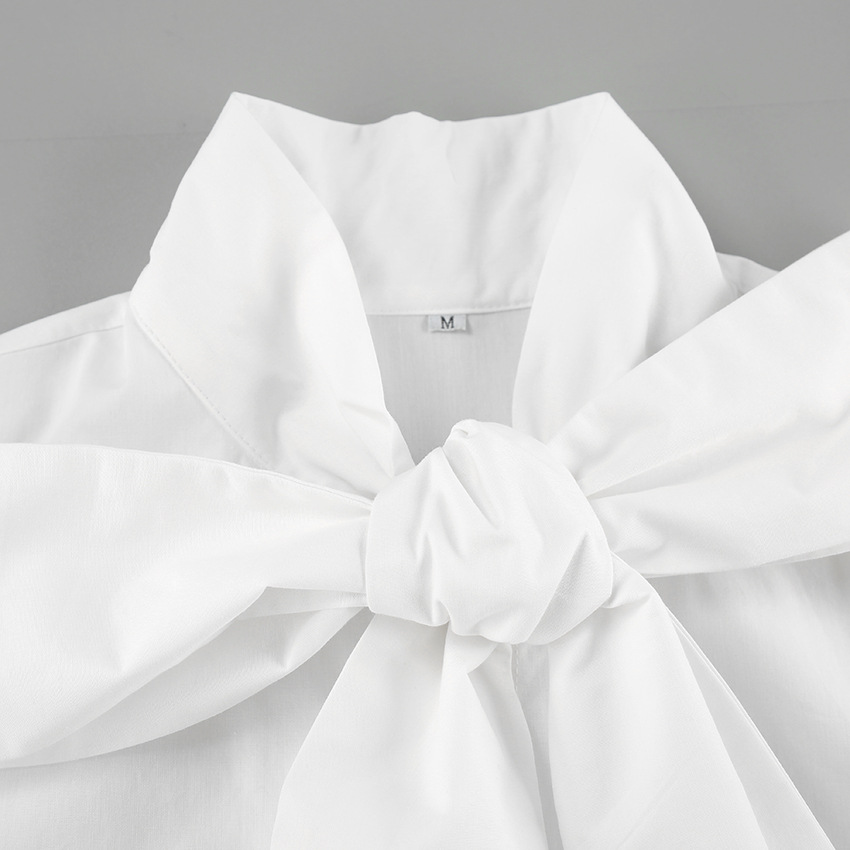 Dam Vit Blus | Eleganta Båge Knyt Hals och Tidlös Stil