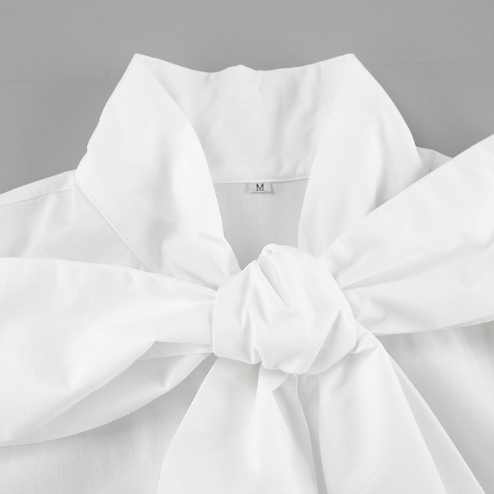 Dam Vit Blus | Eleganta Båge Knyt Hals och Tidlös Stil