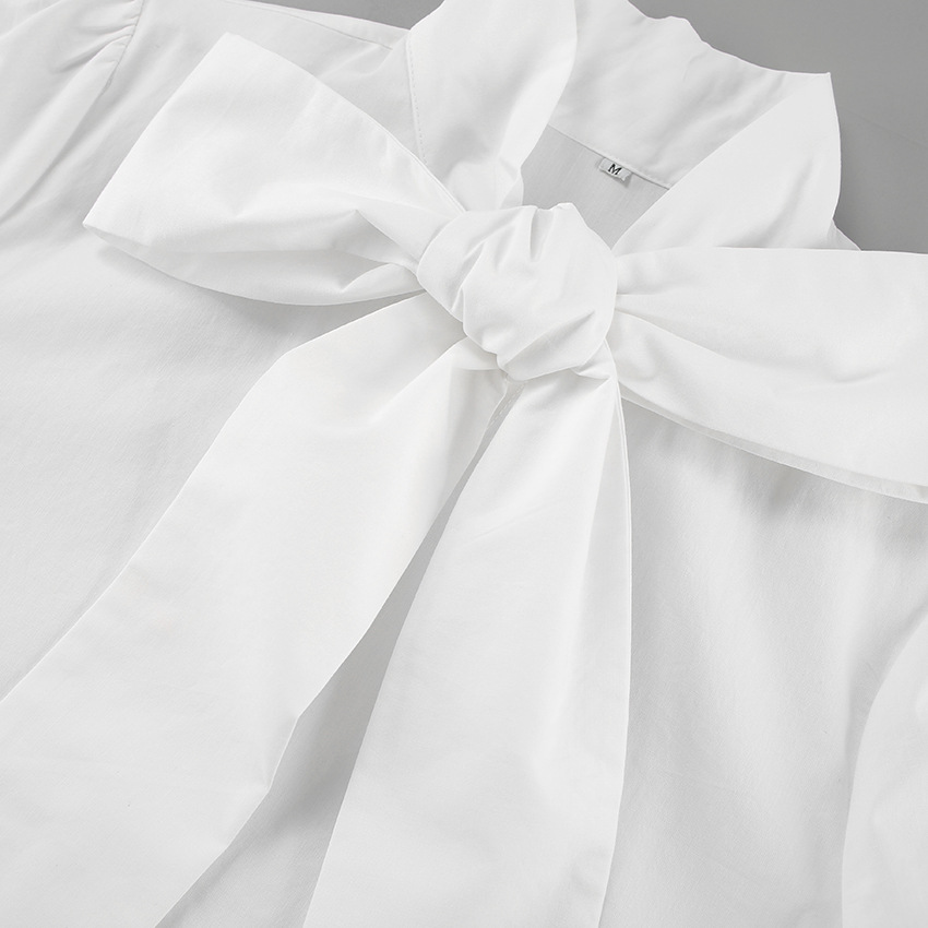 Dam Vit Blus | Eleganta Båge Knyt Hals och Tidlös Stil