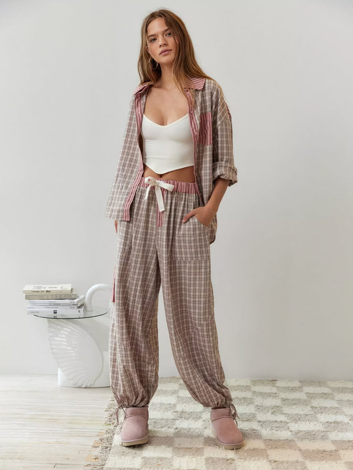 Piper | Dam Bekväm Lös Passform Rutig Pyjamasset