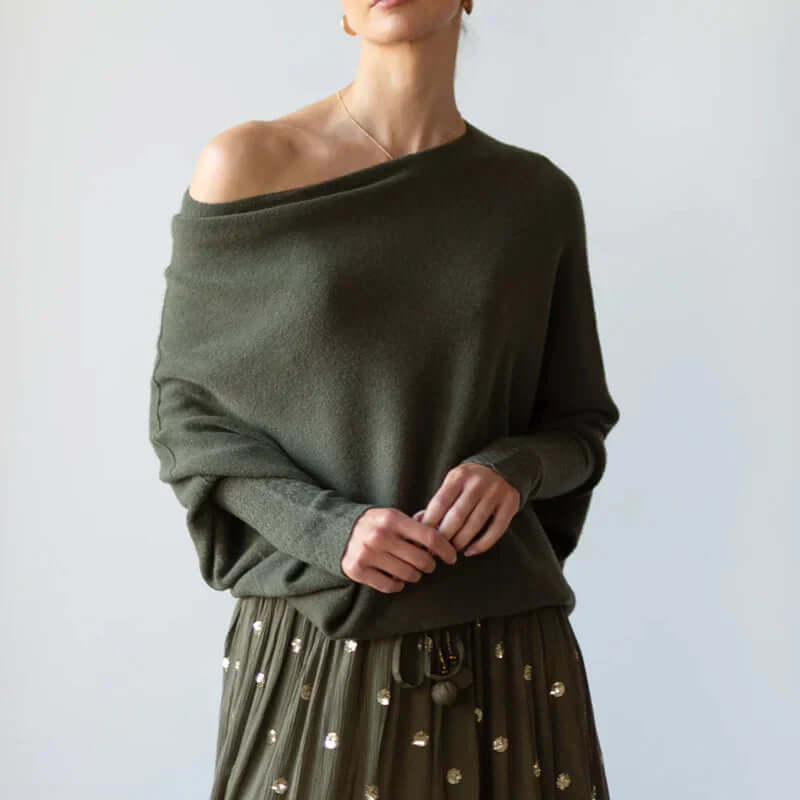 Dam Asymmetrisk Draperad Stickad Tröja | Mjuk Och Varm