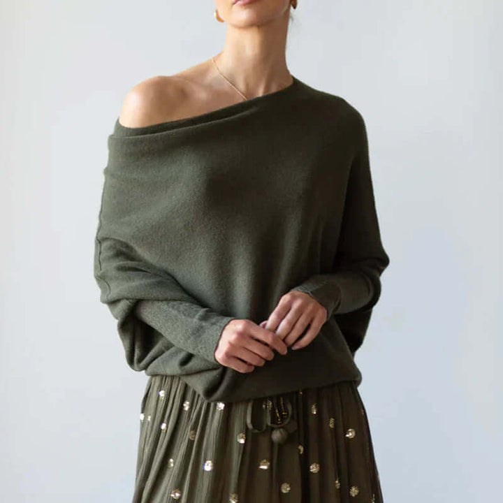 Dam Asymmetrisk Draperad Stickad Tröja | Mjuk Och Varm