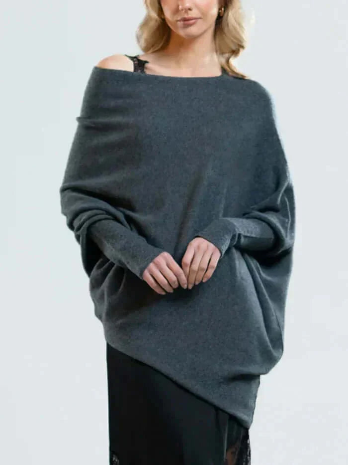 Dam Asymmetrisk Draperad Stickad Tröja | Mjuk Och Varm
