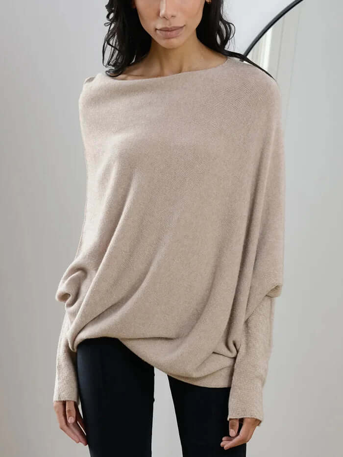 Dam Asymmetrisk Draperad Stickad Tröja | Mjuk Och Varm