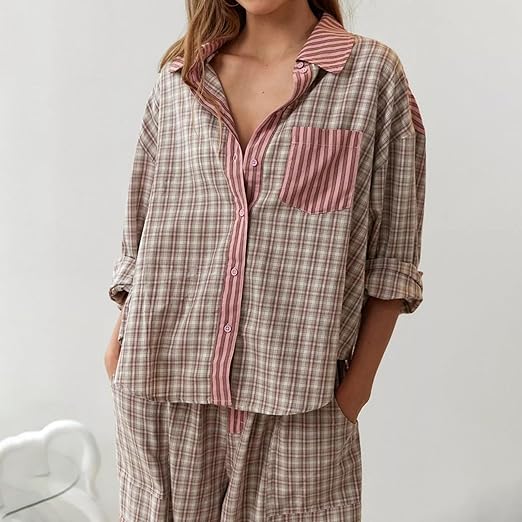 Piper | Dam Bekväm Lös Passform Rutig Pyjamasset