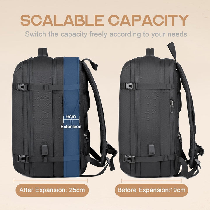 40L Expanderbar Vattentät Reseryggsäck | USB-Port och Fack för 17" Bärbar Dator
