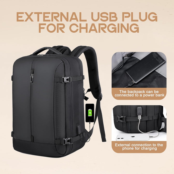 40L Expanderbar Vattentät Reseryggsäck | USB-Port och Fack för 17" Bärbar Dator