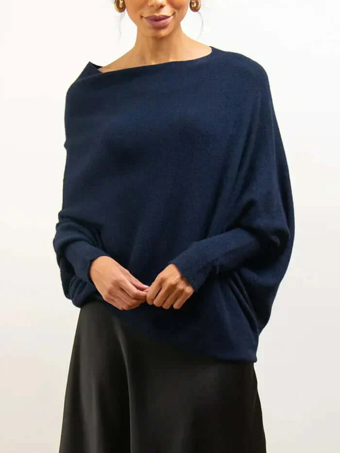 Dam Asymmetrisk Draperad Stickad Tröja | Mjuk Och Varm