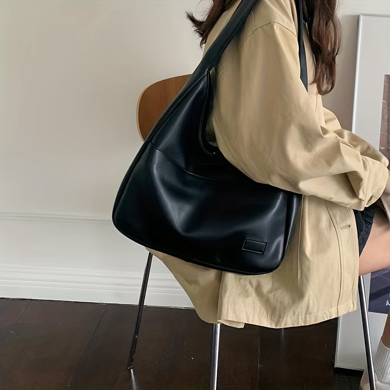 Minimalistisk Svart Läder Hoboväska | Vardags Chic