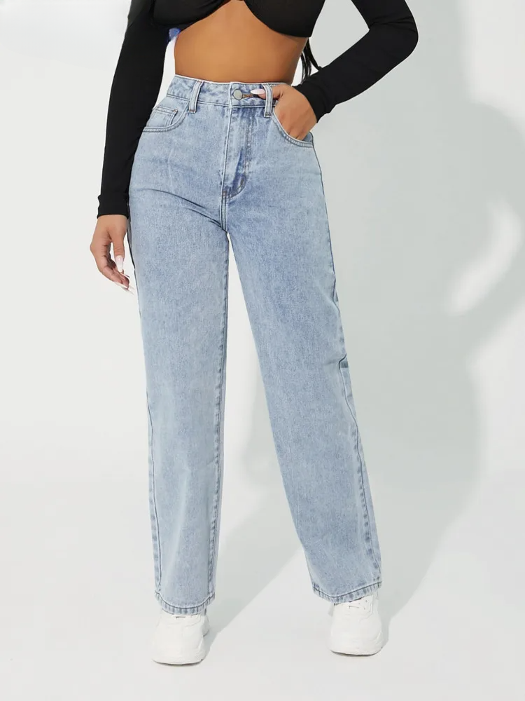 Katalena | Hög-Midja Rak-Ben Jeans För Kvinnor