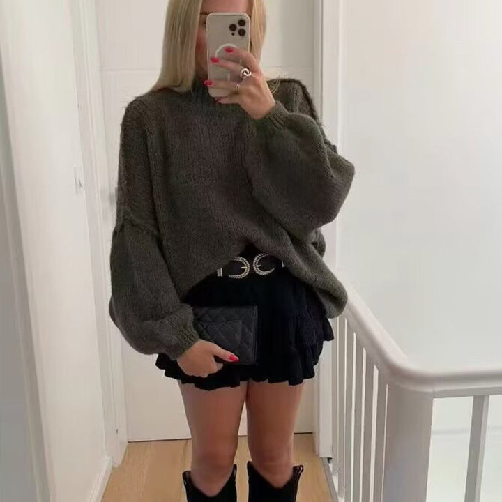 Avslappnade Alla-Matchningar Rundhalsad Lång-ärm Stickad Tröja