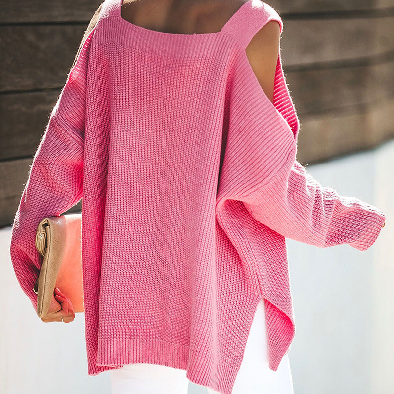 Damtröja | Sticka Pullover med Asymmetrisk Halsringning och Utskärning