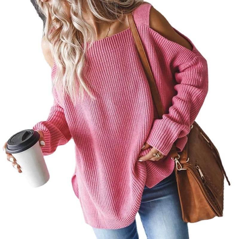 Damtröja | Sticka Pullover med Asymmetrisk Halsringning och Utskärning