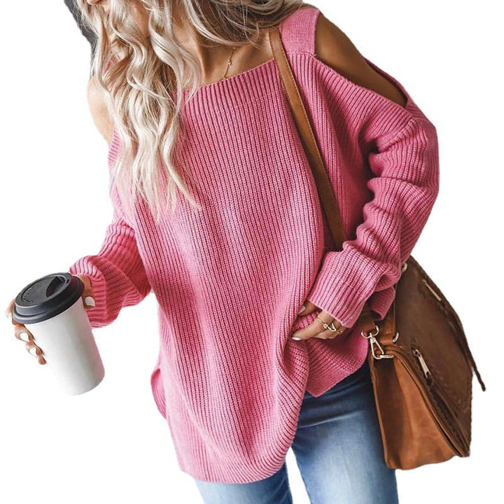 Damtröja | Sticka Pullover med Asymmetrisk Halsringning och Utskärning