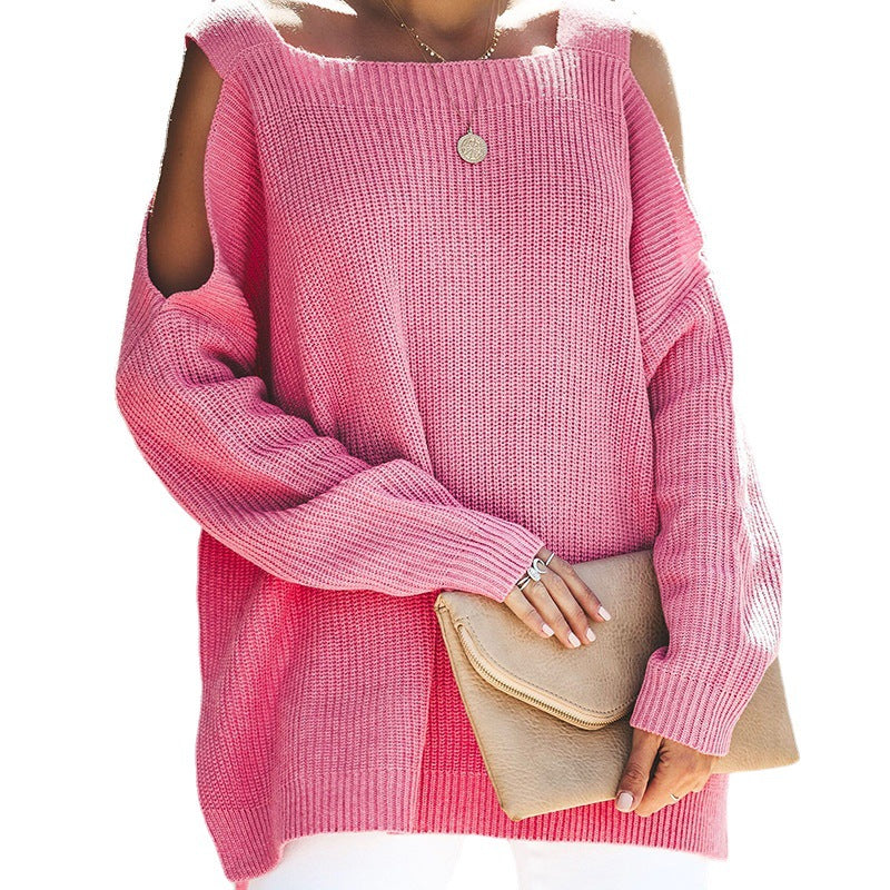 Damtröja | Sticka Pullover med Asymmetrisk Halsringning och Utskärning