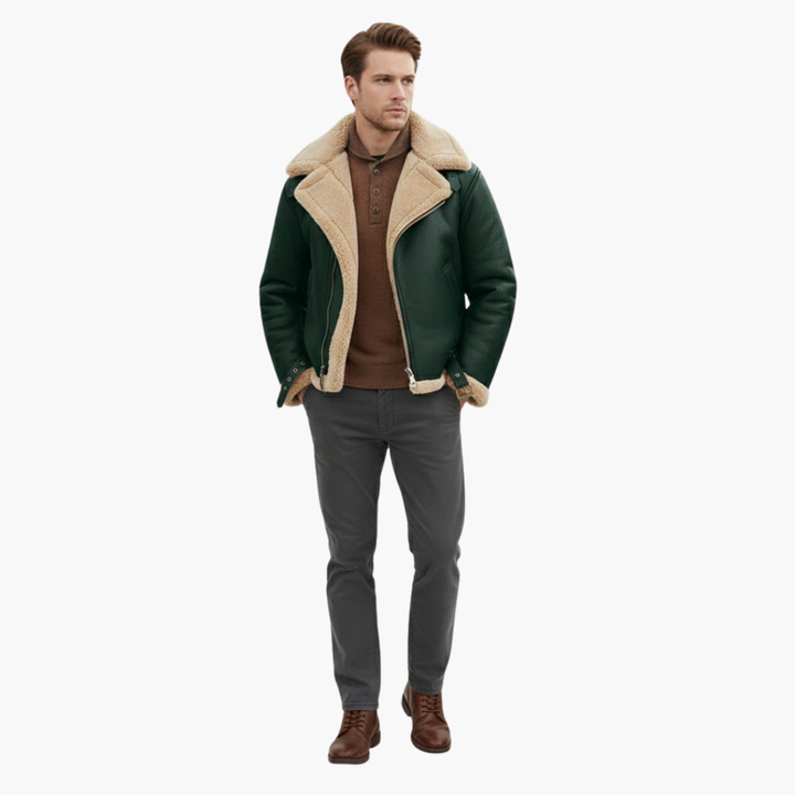 Herr Flygare Bomberjacka | Fusk-Shearling Krage Blixtlås-Upp Vinterkappa