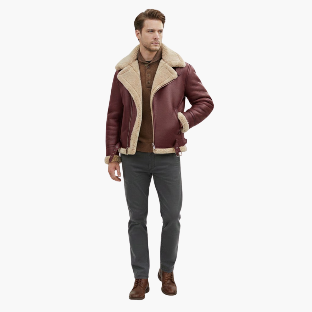 Herr Flygare Bomberjacka | Fusk-Shearling Krage Blixtlås-Upp Vinterkappa