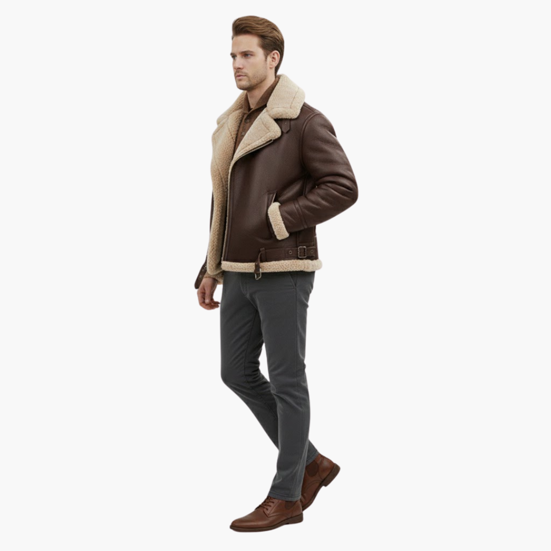 Herr Flygare Bomberjacka | Fusk-Shearling Krage Blixtlås-Upp Vinterkappa