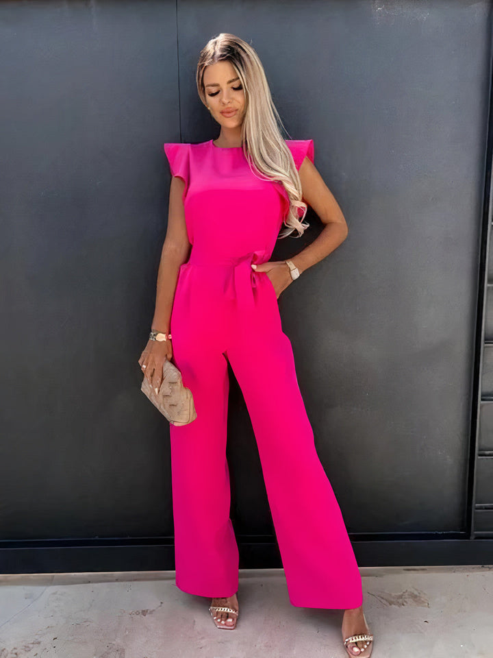 Saraya | Chic Kortärmad Jumpsuit med Midjan Knytband