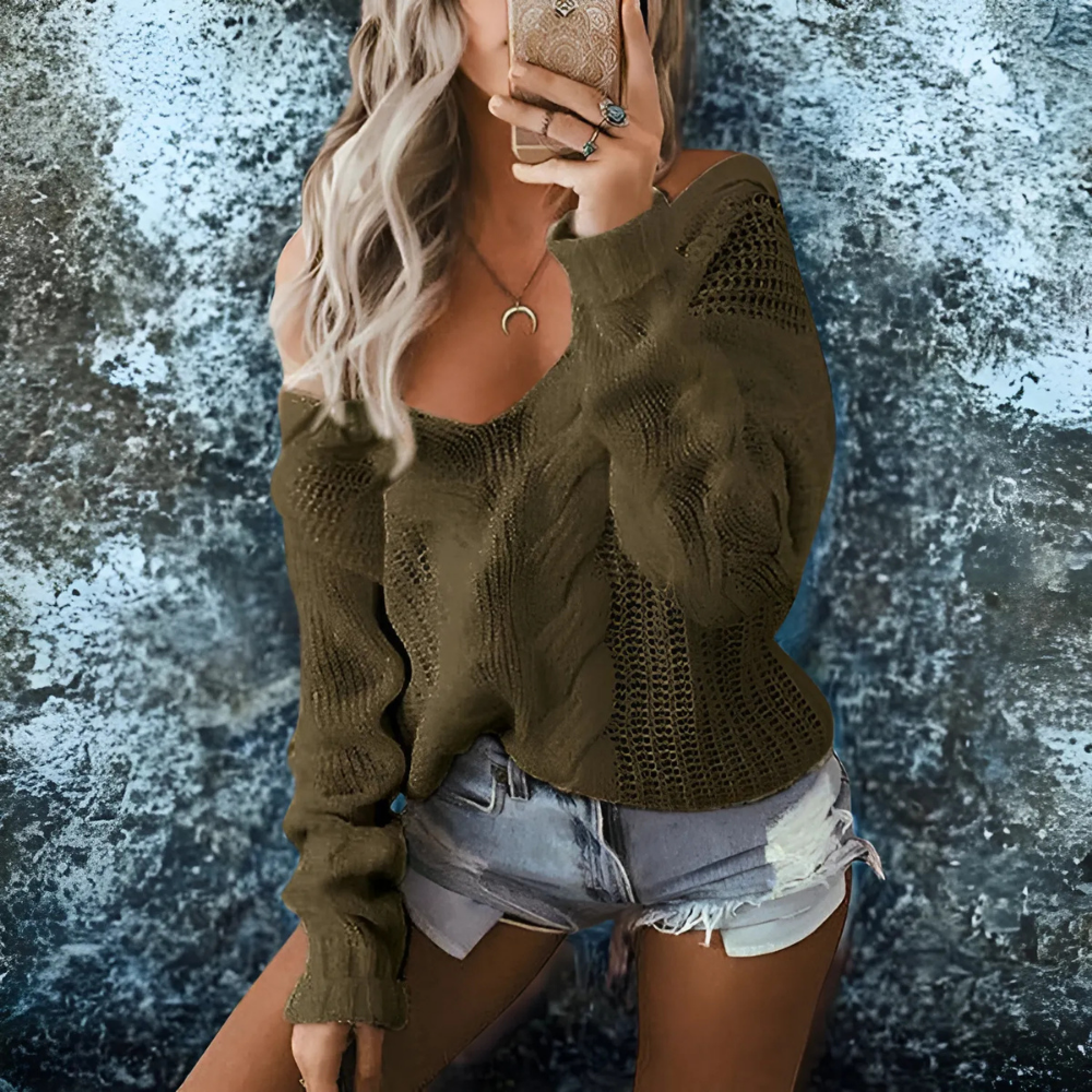 Dam Djup V-Hals Sticka Tröja