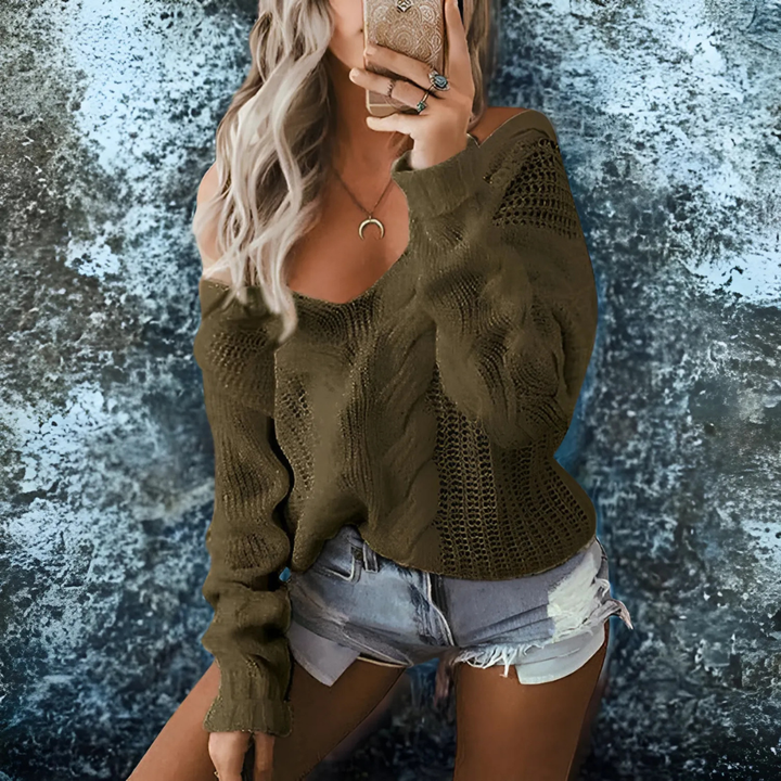 Dam Djup V-Hals Sticka Tröja