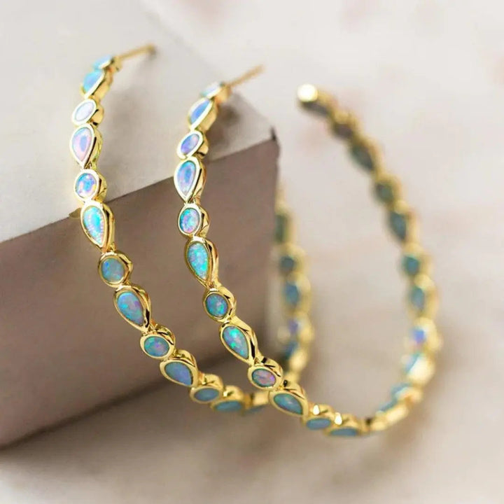 Årgång Blå Opal Hoop örhängen