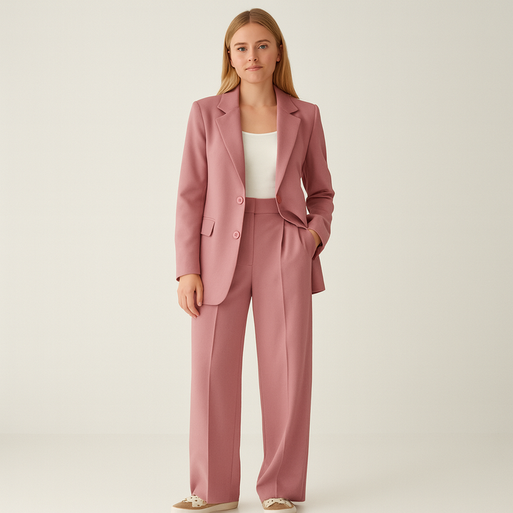 Dam Klassisk Tvådelad Kostym | Skräddarsydd Kavaj och Matchande Byxor