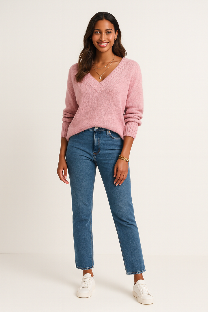 Dam V-Ringad Mysig Sticka Tröja | Ullblandning