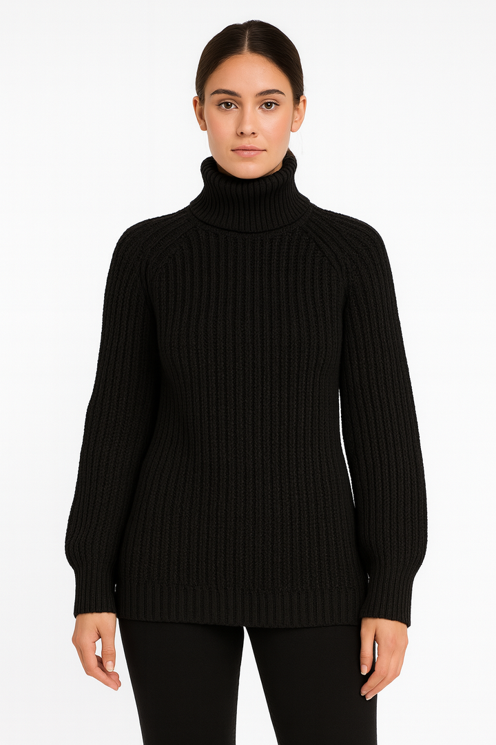 Dam Rejäl Sticka Sköldpaddshalsad Tröja | Ullblandning