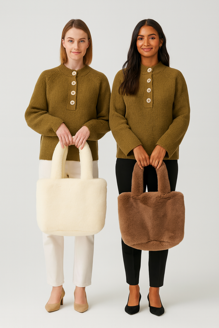 Dam Mjuk Fluffig Tote Handväska Med Rymlig Interiör