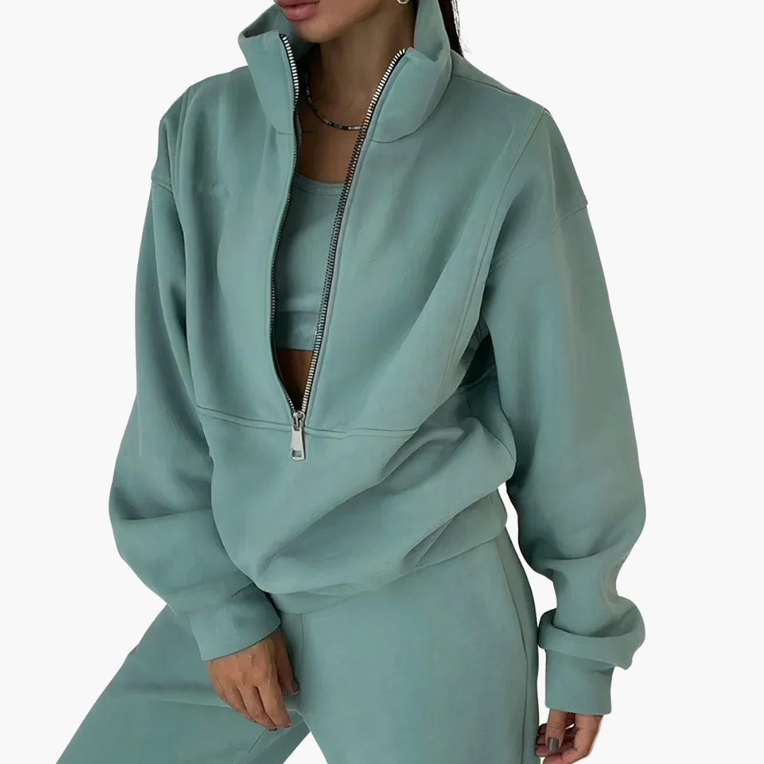 Dam Halv Dragkedja Träningsoverall Uppsättning | Sweatshirt och Byxor Lounge Kostym