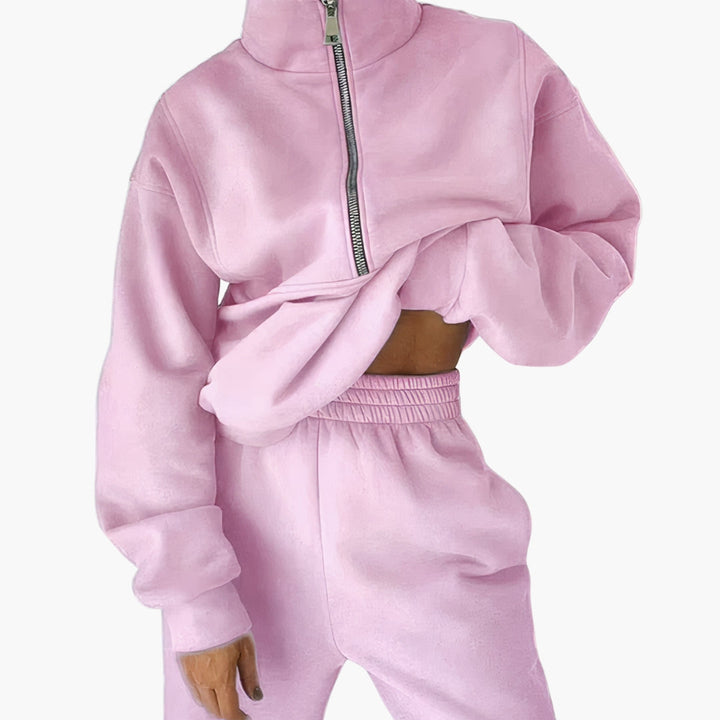Dam Halv Dragkedja Träningsoverall Uppsättning | Sweatshirt och Byxor Lounge Kostym