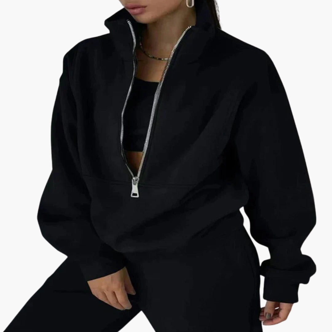 Dam Halv Dragkedja Träningsoverall Uppsättning | Sweatshirt och Byxor Lounge Kostym