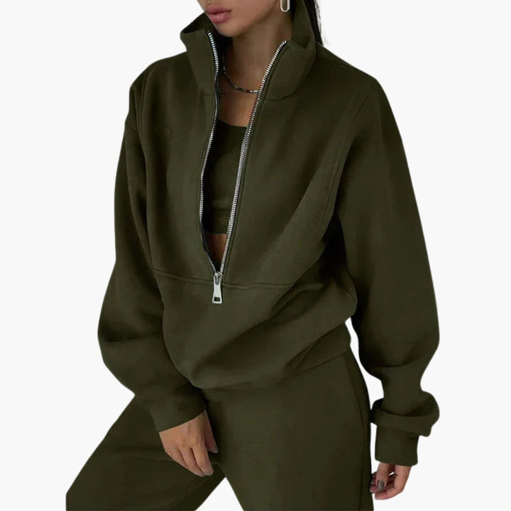 Dam Halv Dragkedja Träningsoverall Uppsättning | Sweatshirt och Byxor Lounge Kostym