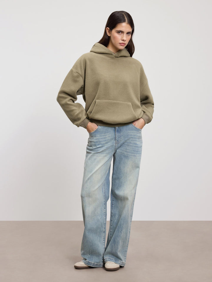 Snygg Vinterhuvtröja | Dam Oliv Fleece Huvtröja