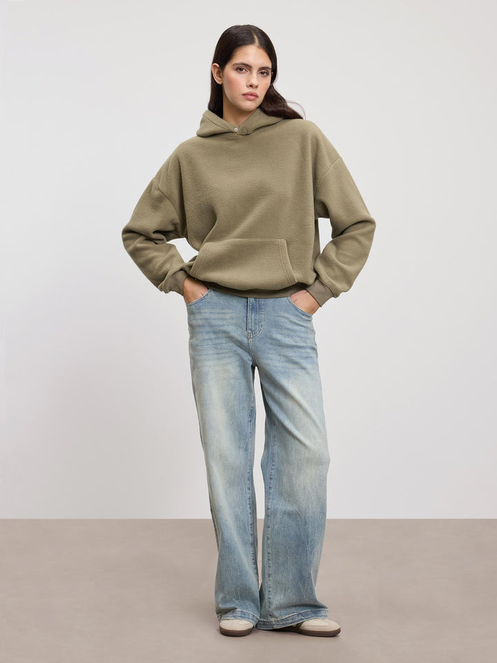 Snygg Vinterhuvtröja | Dam Oliv Fleece Huvtröja