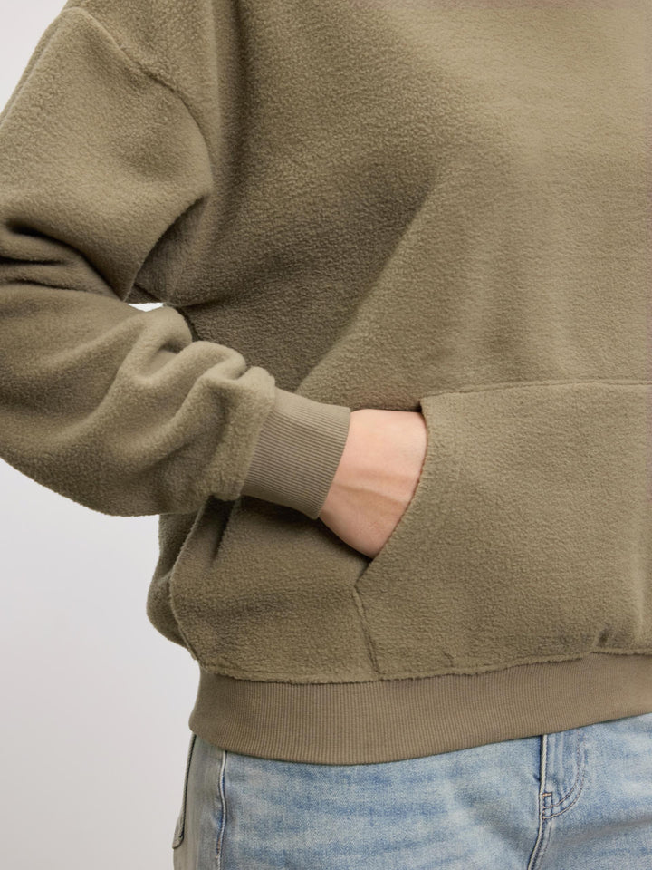 Snygg Vinterhuvtröja | Dam Oliv Fleece Huvtröja