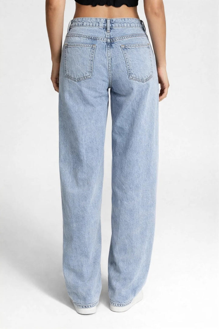 Avslappnad Alla-Årstider Vida Ben Denimjeans För Kvinnor
