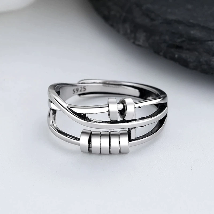 Pearl | Anti-ångest Ring - 925 Sterling Silver Justerbart Band för Kvinnor