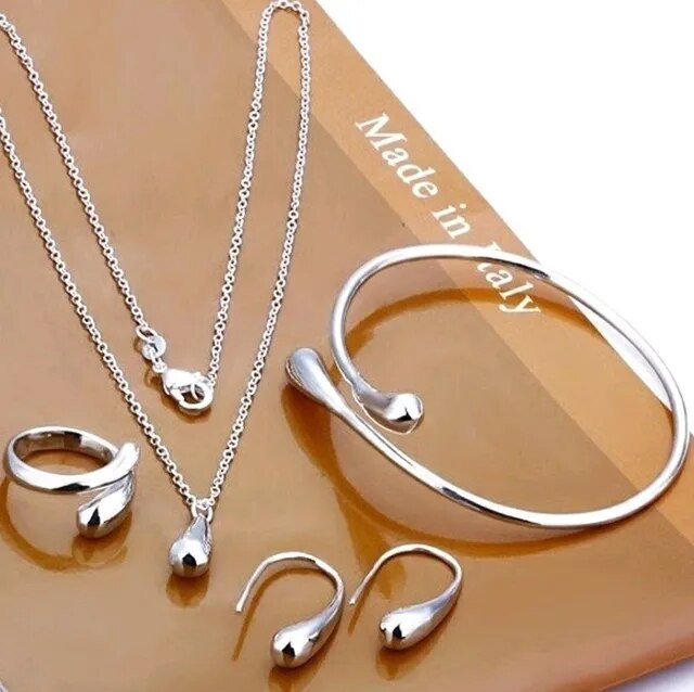 Eva | Dam 4-Delade Sterling Silver Teardrop Smycken Uppsättning