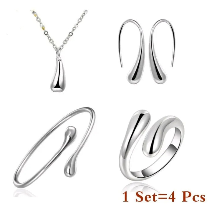 Eva | Dam 4-Delade Sterling Silver Teardrop Smycken Uppsättning