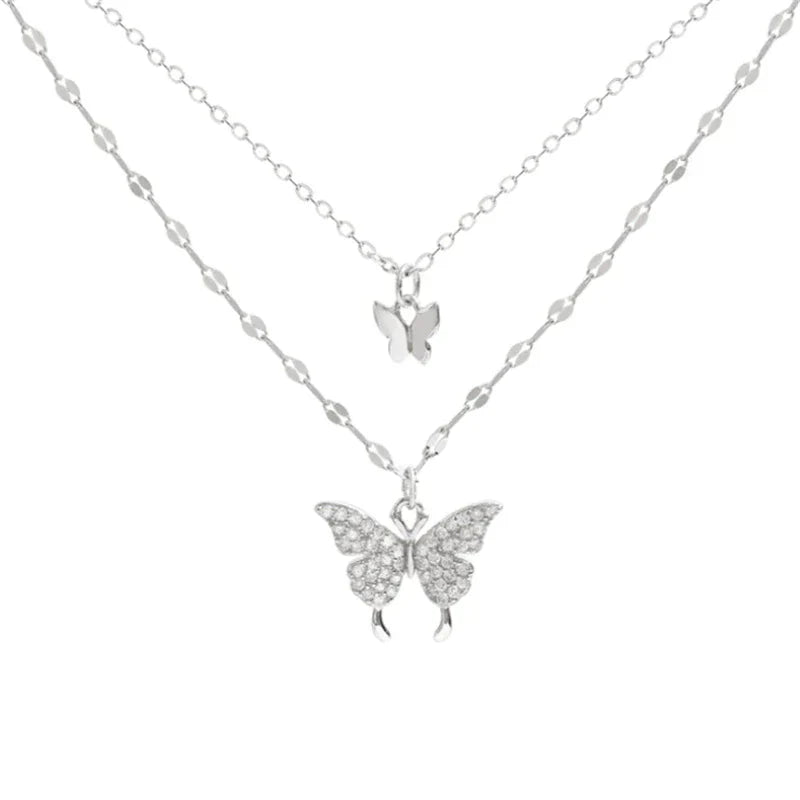 Vivienne | Eleganta silver Halsband Uppsättning med Skimrande Fjärilshänge
